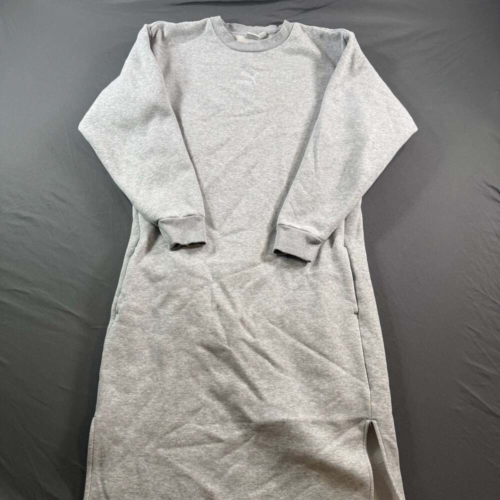 Puma Gray Fleece Crew Neck Sweatshirt Maxi Dress Size S